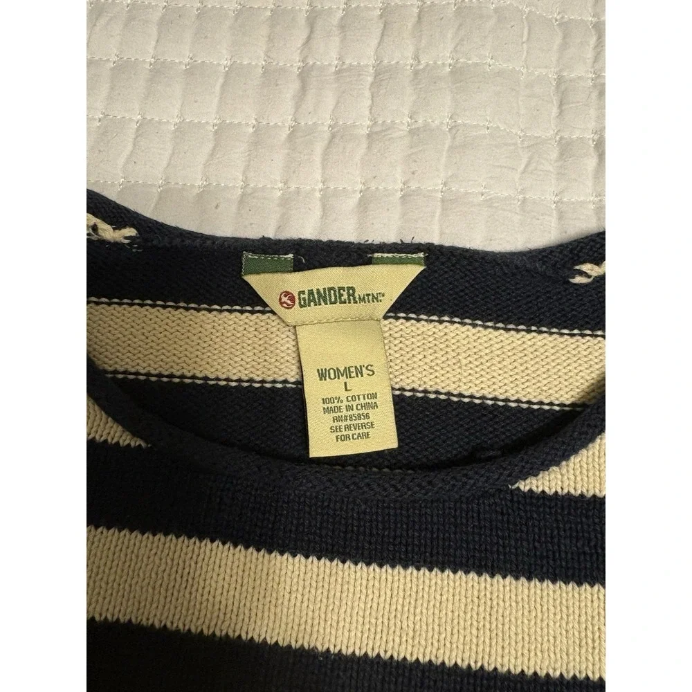 Gander Mountain Women's 100%‎ Cotton Sweater, Large, Blue and Cream Striped